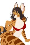  anthro black_hair bra breasts clothed clothing digital_media_(artwork) felid feline female fluffy_ears hair hi_res inner_ear_fluff mammal open_mouth orange_eyes panties serval simple_background sitting smileeeeeee smu teeth tongue tuft underwear white_background yellow_sclera yes 