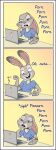  2020 absurd_res anthro arm_support black_border border buckteeth clothed clothing comic computer computer_mouse deviantart dialogue digital_media_(artwork) disney english_text female fur grey_body grey_fur hi_res humor judy_hopps lagomorph laptop leaning_on_elbow leporid mammal mewtwo3291 open_mouth open_smile purple_eyes rabbit sigh simple_background smile solo teeth text video_games watermark yellow_background zootopia 