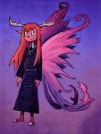  3:4 absurd_res cervid fairy gradient_background hair hi_res horn long_hair magic_user mammal medallion puapka red_hair simple_background smile solo wings witch 