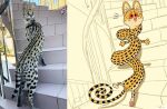  ambiguous_gender collar felid feline fur keke_(artist) leash mammal real red_eyes red_sclera serval spiral spots spotted_body spotted_fur twist twisted 