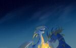  2021 detailed_background digital_media_(artwork) dragon fire hi_res horn icelectricspyro membrane_(anatomy) membranous_wings night open_mouth outside scalie sky smile spines star starry_sky teeth western_dragon wings 