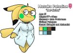  anthro clothing coat eyewear female glasses green_cheeks hi_res lab_coat masoka_(softestpuffss) model_sheet nintendo pichu pok&eacute;mon pok&eacute;mon_(species) scientist softestpuffss solo topwear video_games yellow_body 