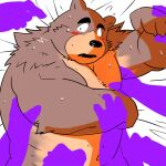  1:1 2012 anthro belly big_belly black_nose blush bodily_fluids brown_body doran_(pixiv_artist) grope humanoid_hands kemono male mammal navel overweight overweight_male solo_focus sweat ursid 