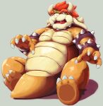  2015 anthro belly biped bowser hi_res humanoid_hands kemono koopa korosuke male mario_bros nintendo overweight scalie simple_background sitting solo video_games 