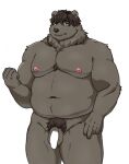  2021 anthro balls belly black_body black_fur black_nose censored flaccid fur genitals hi_res humanoid_genitalia humanoid_hands humanoid_penis kemono male mammal maron2475 moobs navel nipples overweight overweight_male penis pubes simple_background solo ursid white_background 