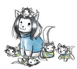  canid canine clothed clothing felid feline fur hair low_res mammal open_mouth simple_background smile tem temmie_(undertale) topwear undertale video_games white_body white_fur zarla zarla-s 