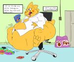  after_vore alphys anthro anthro_focus anthro_pred bag belly big_belly big_butt blush bodily_fluids bottomless box breasts buckteeth butt chair chubby_cheeks claws clothed clothing coat cookie deep_navel detailed_background dialogue dialogue_box distressed dog_food eating english_text eyewear female female_focus female_pred flying_sweatdrops food fridge frown furniture glasses hand_on_stomach holding_box holding_food holding_object huge_butt huge_hips huge_thighs hyper hyper_belly imprint inside jeschke lab_coat lizard looking_at_belly looking_at_own_belly looking_at_self looking_down navel non-mammal_breasts obese obese_anthro obese_female office_chair open_frown open_mouth oral_vore overweight overweight_anthro overweight_female panic pet_food reptile same_size_vore scales scalie sitting solo_focus story story_in_description straining_buttons struggling stuttering sweat sweatdrop teeth text thick_tail thick_thighs three-quarter_view tongue tongue_out topwear trash undertale video_games vore wide_hips worried yellow_body yellow_scales 