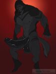  3:4 absurd_res animal_humanoid anthro balls big_bad_wolf big_bad_wolf_(fenrir_osbone) big_balls big_penis black_balls black_nipples black_penis canid canine canis claws dark_body dark_fur digital_media_(artwork) erection fenrir_osbone fur genitals glistening glistening_genitalia glistening_penis hair hi_res humanoid humanoid_face humanoid_genitalia humanoid_penis hybrid little_red_riding_hood_(copyright) male mammal mammal_humanoid muscular muscular_anthro muscular_male nipples nude penis piercing simple_background smile solo text tongue url were werecanid werecanine werewolf wolf 