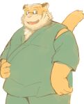  12beat13 2014 anthro belly eyewear felid glasses humanoid_hands jinbei_(clothing) kemono male mammal overweight overweight_male pantherine simple_background solo tiger white_background 