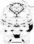 2021 absurd_res anthro asian_clothing canid canine clothing east_asian_clothing fundoshi gyobu hi_res humanoid_hands japanese_clothing kemono male mammal monochrome moobs nipples overweight overweight_male raccoon_dog sigenoya simple_background solo takotyutyu tanuki tokyo_afterschool_summoners underwear video_games weapon white_background 