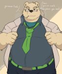  2021 anthro bottomwear clothing english_text eyewear glasses hi_res humanoid_hands kemono leib_(tas) male mammal necktie overweight overweight_male pants polar_bear shirt smoking solo text tokyo_afterschool_summoners topwear ursid ursine video_games whitebeast20 