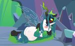  abdominal_bulge absurd_res arthropod badumsquish blue_eyes blush changeling crown equid equine friendship_is_magic green_eyes hasbro hi_res horn implied_intersex insect_wings lying male mammal my_little_pony on_side pregnant pregnant_male queen_chrysalis_(mlp) shining_armor_(mlp) unicorn wings 