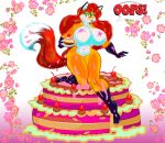  anthro aurora_spencer big_breasts breasts cake canid canine cherry dessert female flower food fox frosting fruit green_eyes hair hi_res holding_cake holding_food holding_object looking_at_viewer mammal muscular muscular_anthro muscular_female navel nude plant plate red_fox red_hair rose_(flower) smile solo speech_bubble superbabsy123 thick_thighs wide_hips 