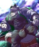  5:6 abs absurd_res anthro big_bulge bulge canid canine canis clothing daikitei domestic_dog hi_res hoodie huge_bulge husky hyper hyper_bulge lifewonders live-a-hero male mammal monomasa muscular muscular_anthro muscular_male nordic_sled_dog pecs red_sclera solo spitz topwear video_games 