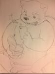  anthro balls cellphone flaccid food genitals hi_res humanoid_genitalia humanoid_hands humanoid_penis kemono kita_9999 male mammal penis phone sitting slightly_chubby smartphone solo ursid young 