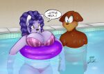  anthro big_breasts bikini breasts clothing domestic_cat duo felid feline felis female fur hair male mammal peter_(pnc) peterandwhitney pool_float purple_body purple_fur purple_hair slightly_chubby swimming_pool swimwear whitney_(pnc) 