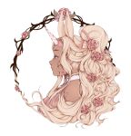 2020 accessory art_nouveau blonde_hair clothing female flower flower_in_hair hair hair_accessory hi_res horn humanoid long_hair pekuza041 pink_clothing pink_horn pink_topwear plant solo tan_ears topwear twisted_horn wavy_hair 