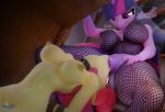  3d_(artwork) absurd_res anthro apple_bloom_(mlp) blender_(software) bound breasts collar dialogue digital_media_(artwork) duo equid equine fellatio female fishnet friendship_is_magic gynomorph gynomorph/female hands_behind_back hasbro hi_res hooves-art horse intersex intersex/female irrumatio mammal my_little_pony navel nipples nude oral oral_penetration penetration penile pony purple_eyes sex smile text throat_swabbing twilight_sparkle_(mlp) under_table 