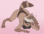  anthro ass_up bra breasts brown_body brown_fur caffeine3 caffeine3_(character) clothing digital_media_(artwork) female fur jack-o&#039;_pose looking_at_viewer mammal multicolored_body multicolored_fur panties pose procyonid raccoon raised_tail simple_background smile solo tong tongue tongue_out two_tone_body two_tone_fur underwear 