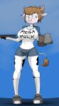  2018 anthro bessie_(zombaholic) big_breasts black_body black_fur black_spots blue_background bottomwear bovid bovine breasts brown_hair cattle clothing curvy_figure cutoffs denim denim_clothing digital_media_(artwork) english_text eyelashes facial_piercing feet female fingers footwear fur hair hi_res horn huge_breasts looking_at_viewer mammal mega_milk meme multicolored_body multicolored_fur nose_piercing nose_ring piercing sandwich-anomaly septum_piercing shoes shorts simple_background simple_eyes socks solo spots spotted_body spotted_fur standing text voluptuous white_body white_fur 