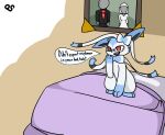  alpha_channel ambiguous_gender bed bedroom clothing dress eeveelution english_text eyewear fangs feral furniture glasses hi_res human mammal nintendo on_bed open_mouth photo pok&eacute;mon pok&eacute;mon_(species) primsylveon red_eyes ribbons shiny_pok&eacute;mon signature solo speech_bubble suit sylveon text video_games wedding_dress 