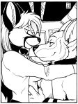  2013 anthro bedroom_eyes bethany_oakwood breasts canid canine canis chakona_space clothed clothing coyote duo english_text eye_contact female fox fur greyscale hair looking_at_another male male/female mammal martin_yote monochrome narrowed_eyes rick_griffin seductive text 