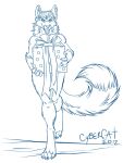  2012 3:4 anthro bethany_oakwood canid canine chakona_space claws cybercat dipstick_tail female fox fur gift hair mammal monochrome multicolored_tail nude open_mouth solo 
