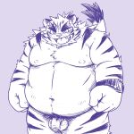  1:1 2021 anthro balls belly felid flaccid genitals hi_res humanoid_genitalia humanoid_hands humanoid_penis kemono male mammal mind_drive mizuse_higomaru moobs nipples overweight overweight_male pantherine penis pubes simple_background solo tiger 