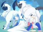  4:3 absol all_fours anal anal_knotting anal_orgasm anal_penetration animal_genitalia animal_penis backsack balls blue_eyes blue_penis blush bodily_fluids butt canine_penis cum cum_in_ass cum_in_mouth cum_inside eeveelution ejaculation erection eyes_closed feathered_wings feathers fellatio feral from_behind_position fur genital_fluids genitals glaceon group group_sex hands-free hi_res horn knot knotting male male/male male_penetrated male_penetrating male_penetrating_male nikkibunn nintendo oral oral_penetration outside penetration penile penis pok&eacute;mon pok&eacute;mon_(species) raised_tail scarf sex smile spitroast video_games white_body white_fur wings 