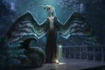  2021 bjpentecost detailed_background digital_media_(artwork) feathered_wings feathers horn horned_humanoid humanoid night outside solo wings 
