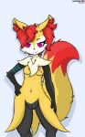  anthro black_body black_fur braixen braxiss_(character) breasts canid canine darkholm1 dipstick_tail eyebrow_through_hair eyebrows female fur genitals hair mammal multicolored_tail nintendo nipples nude pink_eyes pok&eacute;mon pok&eacute;mon_(species) presentation pussy solo translucent translucent_hair video_games yellow_body yellow_fur 