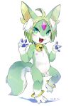  anthro balls bell bell_collar belly blush censor_bar censored collar dipstick_limbs eyebrows fangs flaccid fluffy fluffy_tail full-length_portrait fur genitals green_balls green_body green_eyes green_fur green_hair hair hi_res ineffective_censorship inner_ear_fluff jewerly leg_ring looking_at_viewer male mammal maru_show mostly_nude multicolored_body multicolored_fur mythological_carbuncle mythology narrowed_eyes nipples nude open_mouth open_smile pawpads penis portrait purple_pawpads signature simple_background smile solo tuft two_tone_body two_tone_fur white_background white_body white_fur 