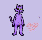  anthro balls chest_tuft chubby_male domestic_cat felid feline felis fur genitals green_eyes lav77_(artist) looking_down maine_coon male mammal microsoft_paint ms_paint original_content penis purple_body purple_fur septim_mimiko simple_background slightly_chubby small_penis solo standing tuft whiskers 