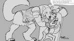  16:9 anthro armello armor canid canine canis duo english_text female hand_holding happy hi_res maiden male mammal monochrome shield smile text video_games widescreen wolf wolfywetfurr wolfywetfurr_(artist) young 
