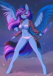  2021 absurd_res anthro bra clothing cutie_mark digital_media_(artwork) equid equine fan_character female fensu-san fingers hasbro hi_res holding_object holding_weapon horn looking_at_viewer mammal my_little_pony navel outside solo text underwear url weapon winged_unicorn wings 