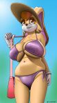  anthro big_breasts bikini breasts cleavage clothed clothing creatiffy digital_media_(artwork) female fur gloves hair handwear hi_res huge_breasts lagomorph leporid long_ears mammal mature_anthro mature_female rabbit sega simple_background smile solo sonic_the_hedgehog_(series) swimwear teeth topwear under_boob vanilla_the_rabbit video_games 