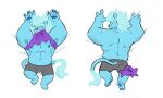  2021 anthro belly blue_body bottomwear butt clothing dakimakura_design felid hi_res javigameboy lion male mammal musclegut navel nipples overweight overweight_male pantherine shorts solo 