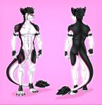  abs anthro athletic athletic_anthro athletic_male butt claws facial_piercing glowing glowing_markings hair hi_res male markings model_sheet piercing ray_neon sergal solo yokokato 