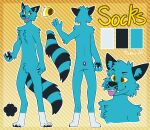  anthro black_ears black_pawpads blep blue_body blue_fur canid canine fox fur hi_res leg_markings male mammal markings maukeiv model_sheet pawpads paws socks_(marking) socksthefox_(character) solo striped_tail stripes tongue tongue_out yellow_eyes 