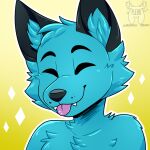  1:1 anthro black_ears blep blue_body blue_fur canid canine eyes_closed fleurfurr fox fur hi_res male mammal socksthefox_(character) solo tongue tongue_out 