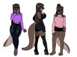  2020 anthro big_breasts black_lips black_nose blackshirtboy blackshirtboy_(character) bottomwear breasts brown_body brown_hair clothing eyewear female glasses hair hi_res high_heels lips looking_at_viewer lutrine mammal mustelid simple_background skirt smile solo standing sweater topwear white_background 