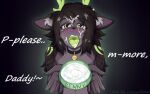  &lt;3 &lt;3_eyes anthro antlers black_body black_fur black_hair blush bodily_fluids bowl cervid collar container cum cum_in_bowl cum_in_hair cum_on_face daddy_kink dialogue domestic_cat ears_back english_text felid feline felis fur genital_fluids girly glowing glowing_markings green_eyes green_tongue hair holding_bowl horn hybrid inner_ear_fluff lazy_simba looking_at_viewer male mammal markings open_mouth pet pet_bowl petplay pivoted_ears renny_(darkwheel1) roleplay solo submissive submissive_male tag text tongue tuft 