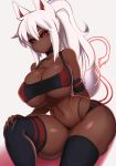  absurd_res animal_humanoid big_breasts breasts cat_humanoid clothing dark_body dark_skin felid felid_humanoid feline feline_humanoid female hair hi_res humanoid legwear mammal mammal_humanoid red_eyes solo spread_legs spreading standby thick_thighs thigh_highs white_hair wide_hips 