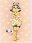  &lt;3 4_toes animal_crossing ankha_(animal_crossing) anthro areola breasts crossed_arms domestic_cat feet felid feline felis female genitals half-closed_eyes hi_res ipan looking_at_viewer mammal narrowed_eyes nintendo pussy solo text toes url video_games wide_hips wraps 