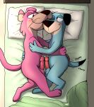  anthro balls bed blush canid canine canis cougar domestic_dog duo face_lick felid feline frottage furniture genitals hanna-barbera huckleberry_hound hug jellystone_(hbo_max) licking male male/male mammal penis romantic romantic_couple sex snagglepuss the_huckleberry_hound_show tongue tongue_out trashbadger 