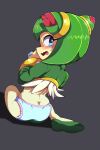  anthro blue_clothing blue_eyes blue_panties blue_underwear blush bodily_fluids clothed clothing cosmo_the_seedrian crying elemental_creature embarrassed euf-dreamer female flora_fauna frilly_panties hi_res looking_back panties plant polka_dot_panties seedrian sega simple_background solo sonic_the_hedgehog_(series) sonic_x tears underwear 