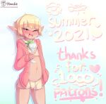  &lt;3 artist_name beverage blonde_hair blue_background blush bottomwear bulge clothing cowlick elf emanata english_text eyelashes fangs food fruit girly green_eyes hair hand_in_pocket hi_res holding_glass holding_object hoodie hoodie_(artist) humanoid humanoid_pointy_ears lime long_hair looking_at_viewer male max_(hoodie) navel not_furry one_eye_closed open_mouth plant pockets ponytail shadow shorts simple_background smile solo standing swimwear text topwear url white_body white_skin wink 