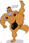  abs anthro armpit_hair bobthetanuki body_hair bulge butt_hair chest_hair clothing domestic_cat eyewear felid feline felis genital_outline glasses grey_hair hair hanna-barbera hat headgear headwear hi_res male mammal mature_anthro mature_male mayor_manx muscular muscular_male nipples one_leg_up pecs penis_outline raised_leg solo speedo swat_kats swimwear 