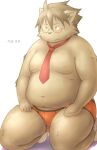  2014 anthro belly blush bulge canid canine canis clothing domestic_dog eyewear glasses kemono male mammal moobs nama necktie nipples overweight overweight_male simple_background solo underwear white_background 