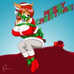  1:1 absurd_res anthro breasts canid canine christmas christmas_clothing christmas_headwear cleavage clothed clothing female fox furrybound hat headgear headwear hi_res holidays mammal santa_hat solo 